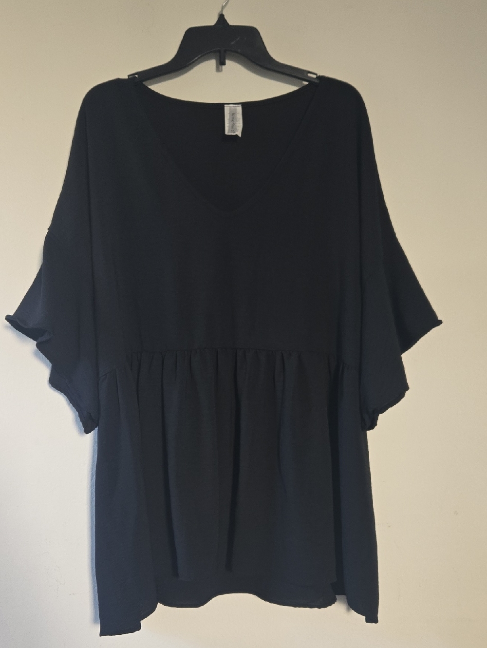 Acting Pro Baby Doll Black V-Neck Peplum Tunic 3XL